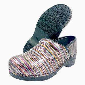 *SOLD* Dansko Rainbow Striped EU 37 Patent Leather Nurse Work Shoes Clogs Wedge